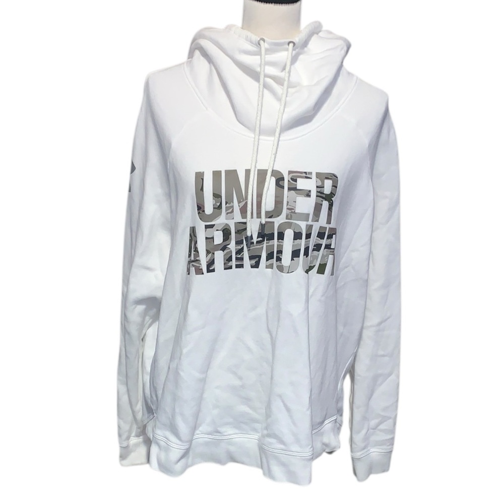 Under Armour Coldgear Camo Logo Women's Hoodie White Loose Fit Cowl Neck